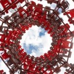 Red plastic stools